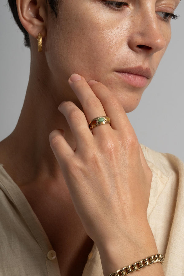 14K Triple Agate Ring