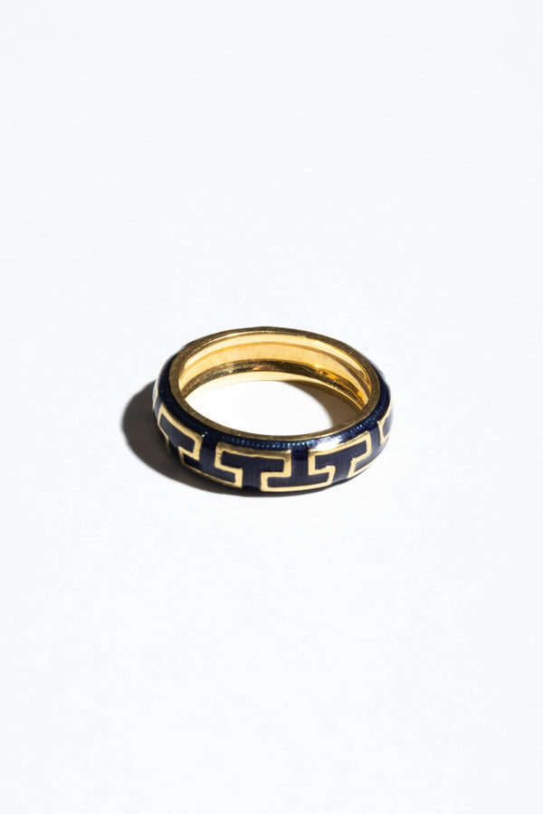 18K Hidalgo Enamel Greek Key Ring