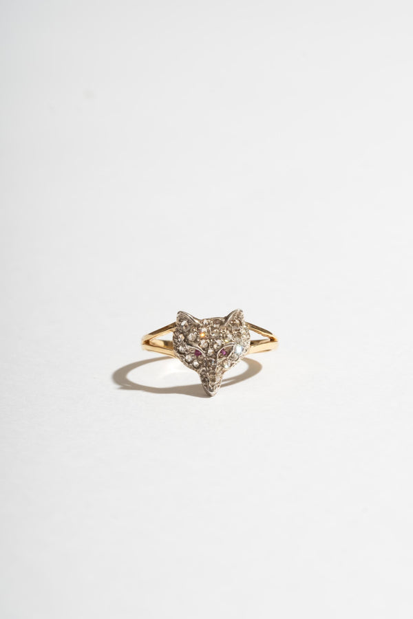 9K + Sterling Diamond Fox Ring