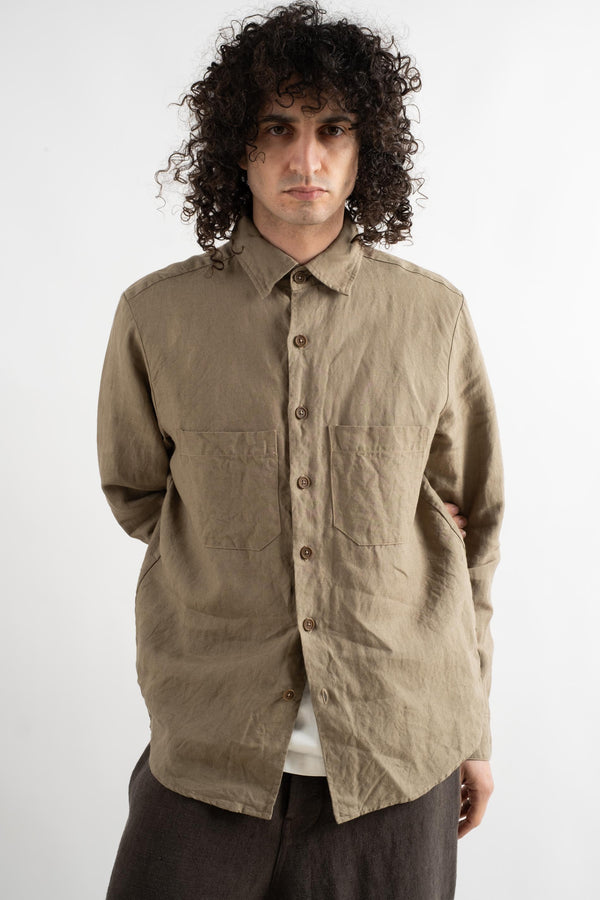 Two Pocket Shirt In Dark Beige Tumbled Linen