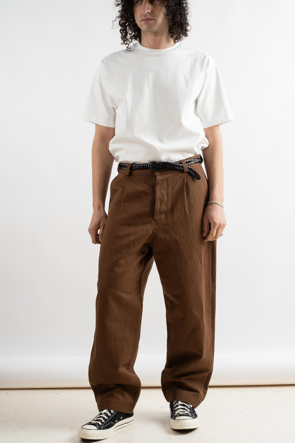 Single Pleat Pant In Natural Dye Brown Logwood Washi + Cotton Twill