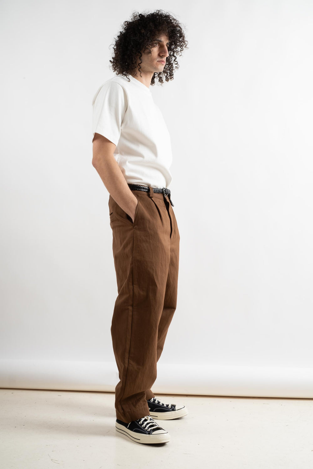 Single Pleat Pant In Natural Dye Brown Logwood Washi + Cotton Twill