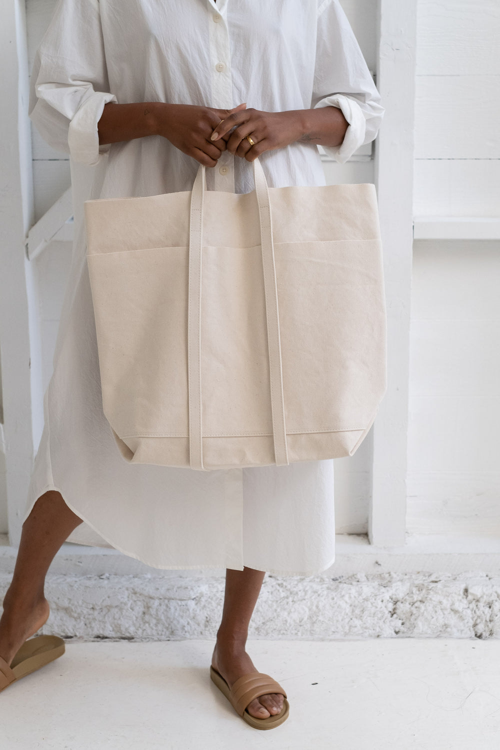 Tall 6-Pocket Tote In White