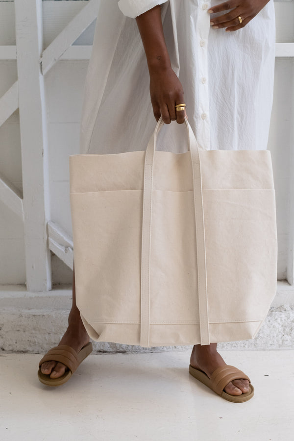 Tall 6-Pocket Tote in White