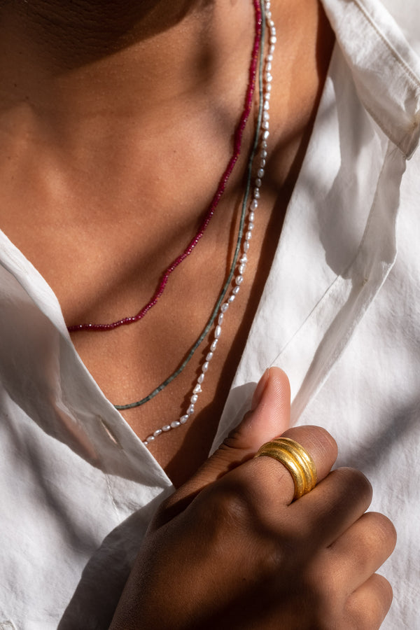 22K + Small Ruby Beads Strand