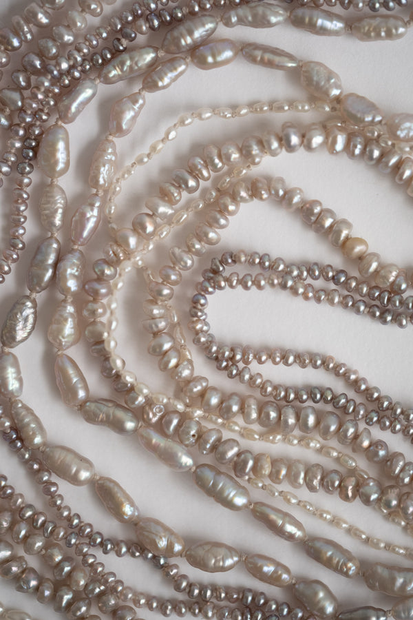 22K + Small Grey Seed Pearl Strand