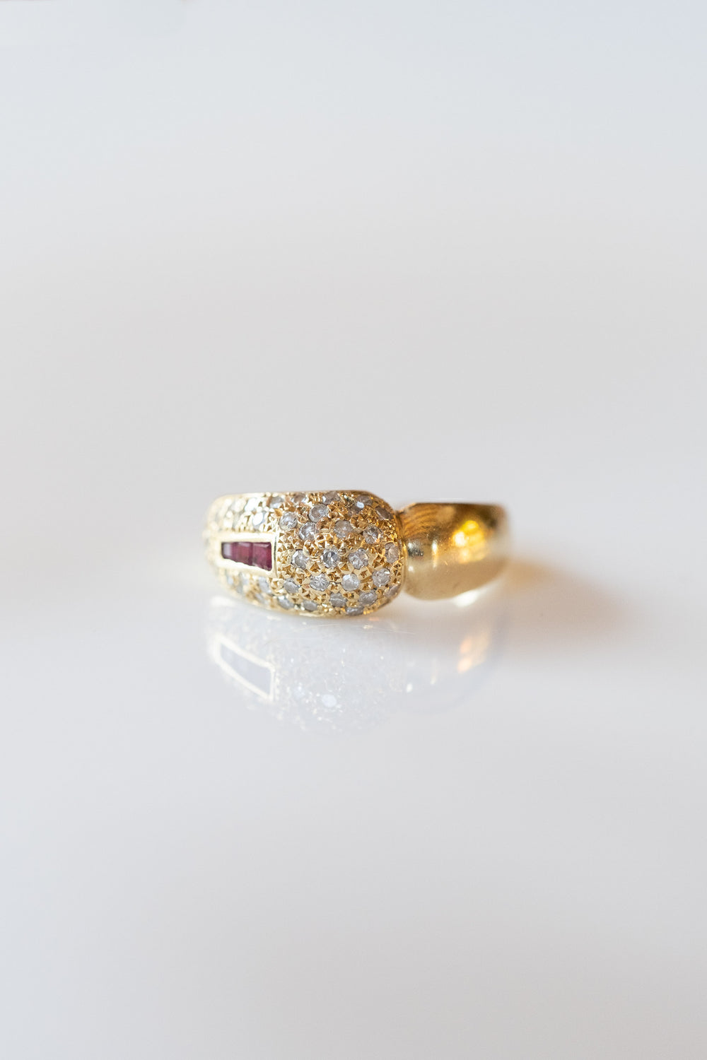14k Diamond + Ruby Modernist Ring