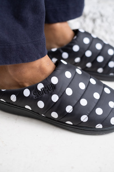 Subu Black Quilted Polka Dot Slippers