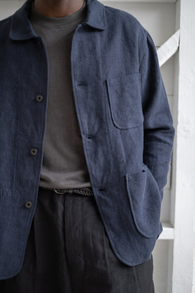 THREE POCKET JACKET IN NAVY BUTCHER LINEN