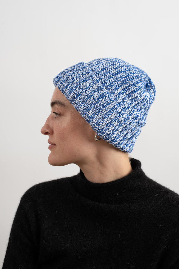 Knit Hat In Royal Blue + White Marl