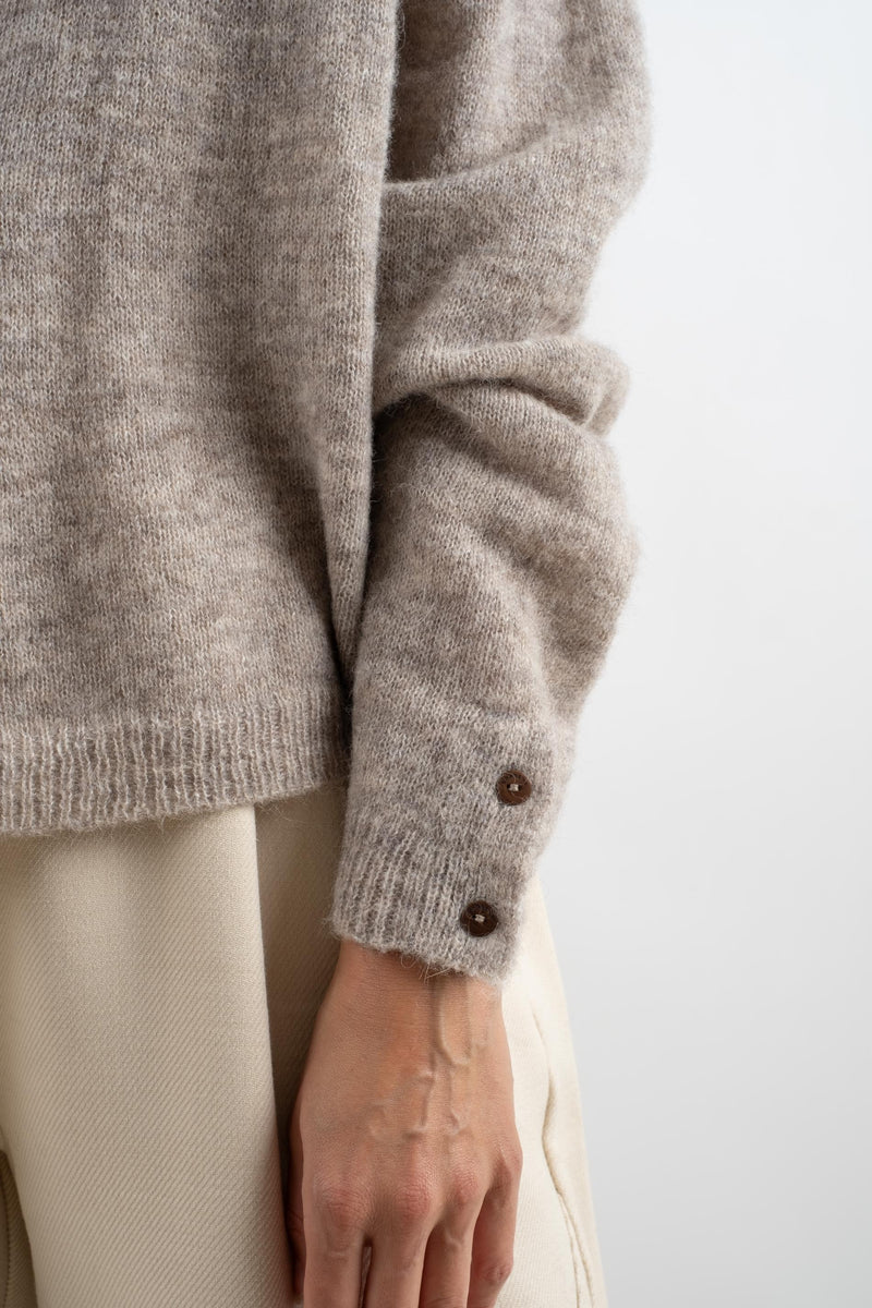 BABY ALPACA POLO SWEATER IN TAUPE