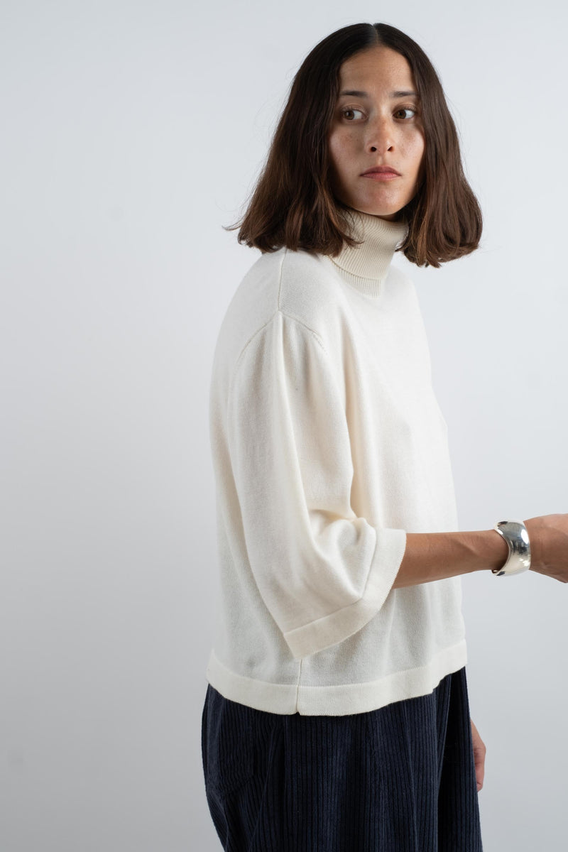 COTTON AND CASHMERE TURTLENECK SWEATER IN NATURAL