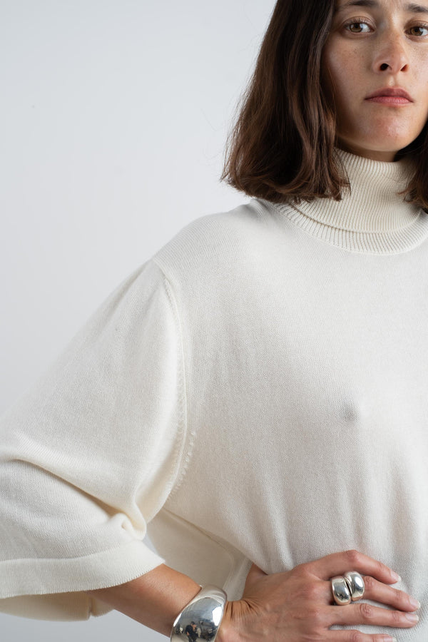 Cotton And Cashmere Turtleneck Sweater In Natural