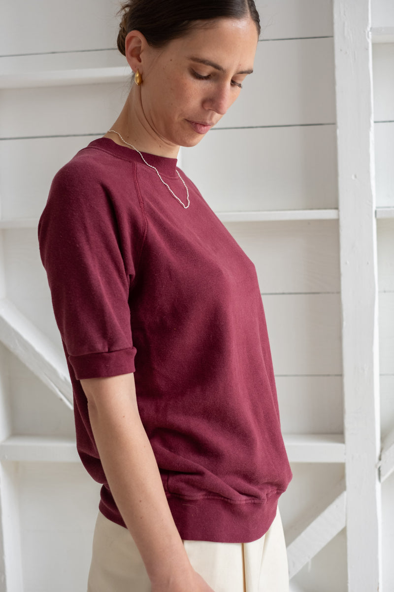 SHORT SLEEVE RAGLAN FLEECE IN BURGUNDY