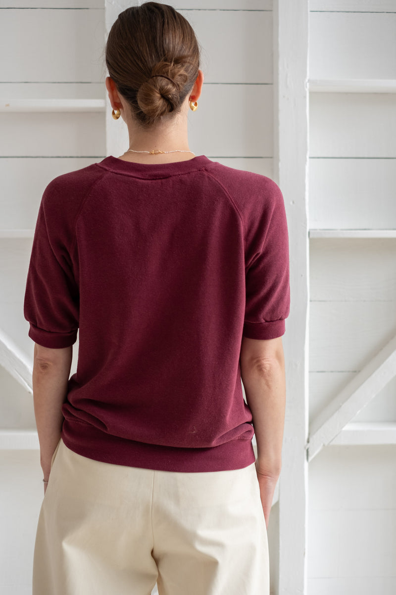 SHORT SLEEVE RAGLAN FLEECE IN BURGUNDY