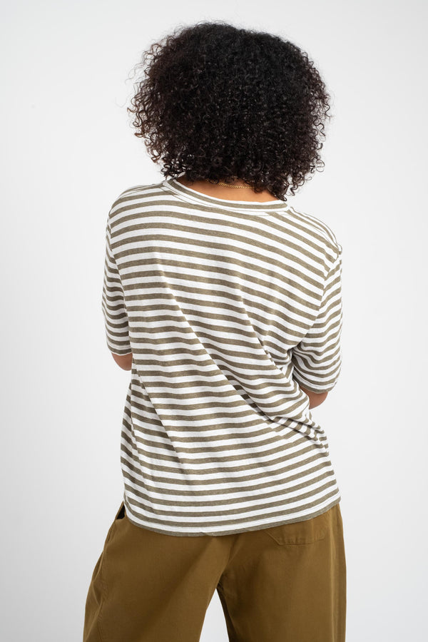 Stripe Silverlake Cropped Tee in Olive + White