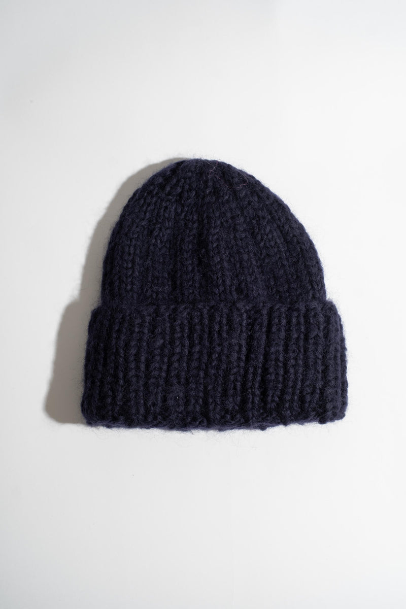 WOOL KNITTED BEANIE IN NAVY