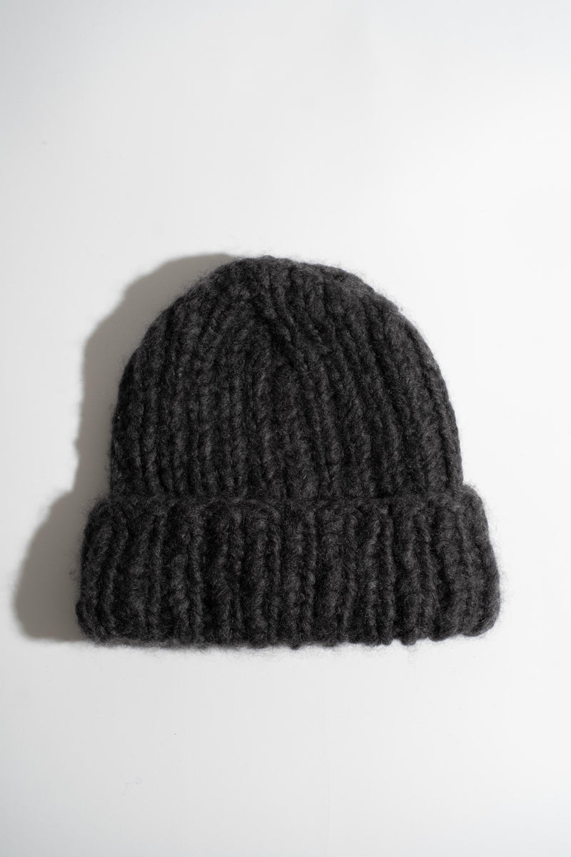 PURE CASHMERE FOLD UP KNIT HAT IN ANTHRA