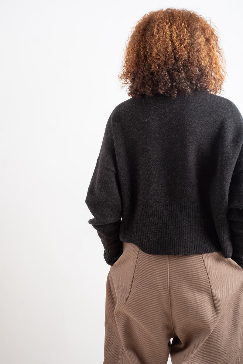 HIGH WAIST CREWNECK IN BLACK MELANGE