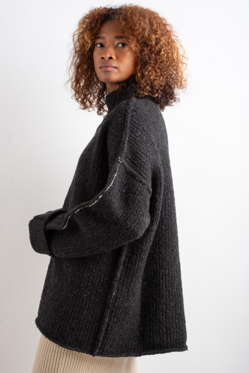 RAW TURTLENECK IN BLACK MELANGE