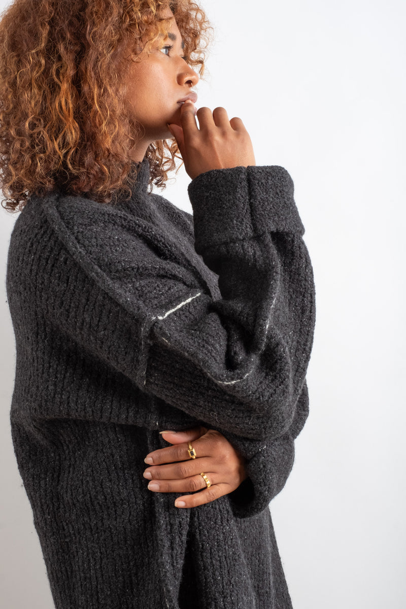 RAW TURTLENECK IN BLACK MELANGE