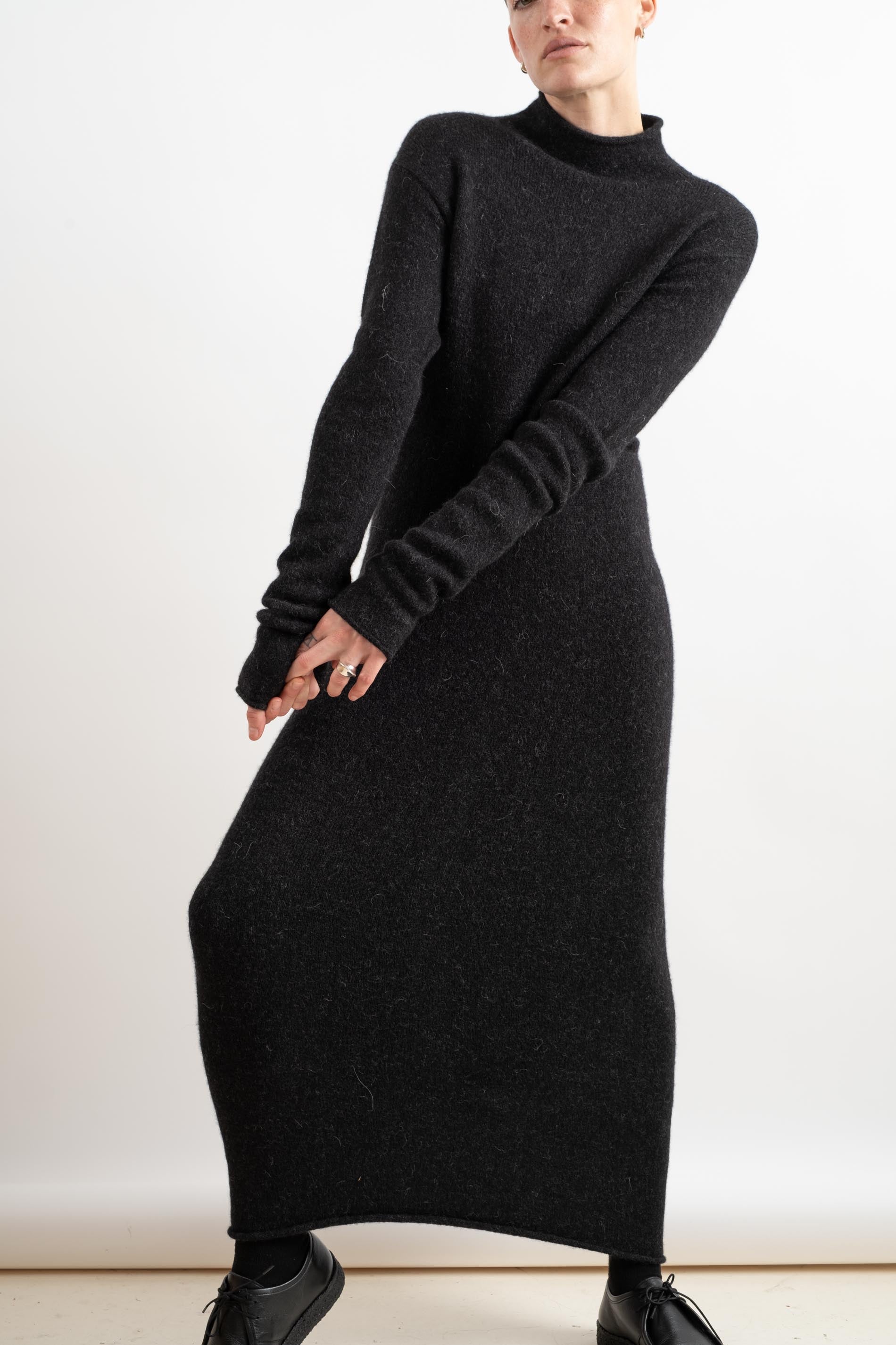 Lauren Manoogian | SOFT ROLLNECK DRESS IN BLACK MELANGE – RELIQUARY