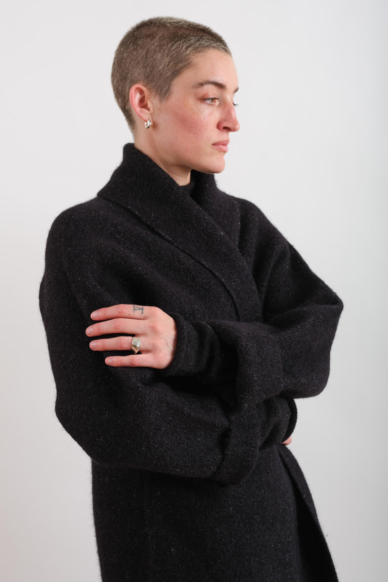 Lauren Manoogian | DOUBLE FACE LONG COAT IN BLACK MELANGE – RELIQUARY