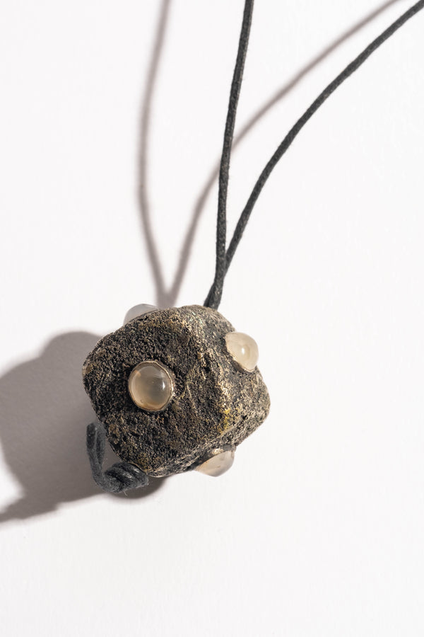 Sterling Cube + Gem Pendant