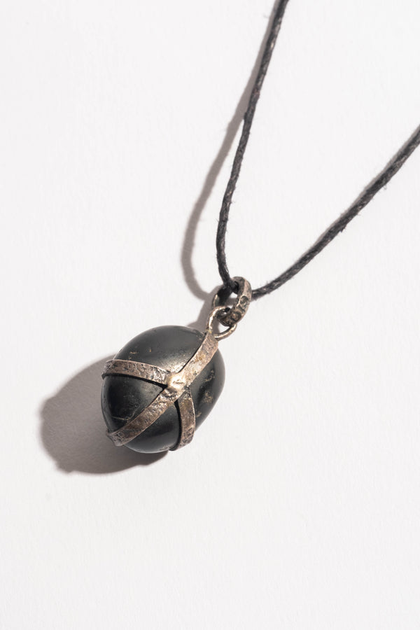 Sterling + Black Japanese Pebble Pendant
