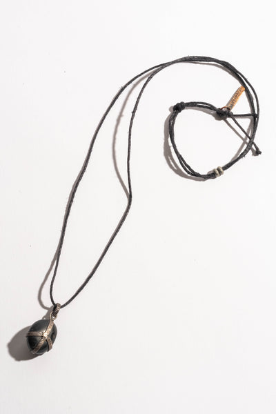 Sterling + Black Japanese Pebble Pendant