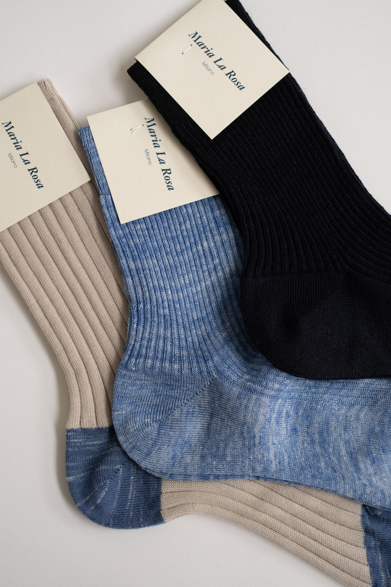 TWO TONED RIBBED SOCK IN PEARL