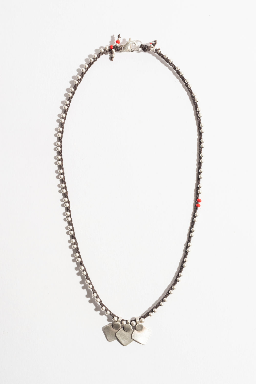 Beaded Silver Triple Charm Necklace