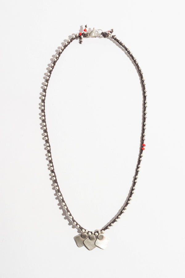 Beaded Silver Triple Charm Necklace