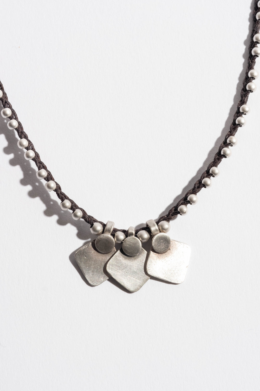 Beaded Silver Triple Charm Necklace