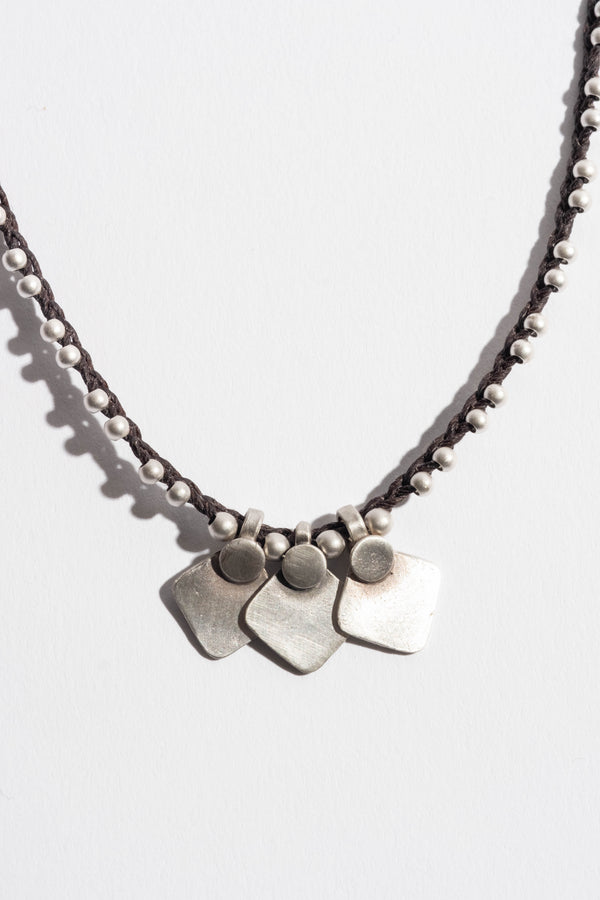 Beaded Silver Triple Charm Necklace