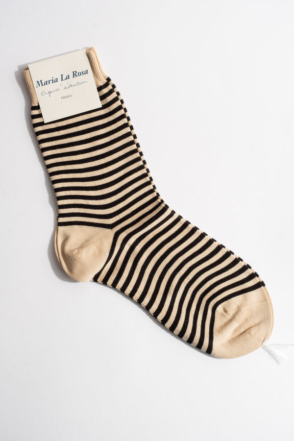 Cotton Stripe Sock In Black + Natural