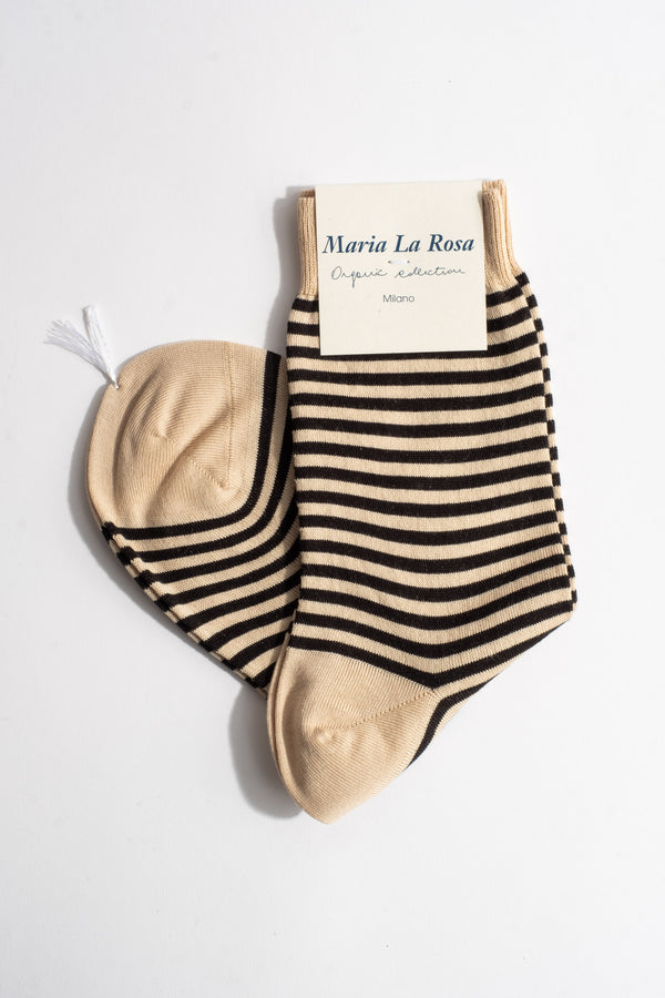 Cotton Stripe Sock In Black + Natural