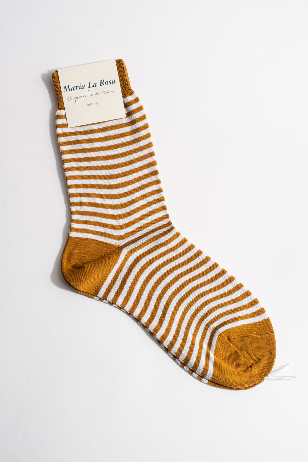 Cotton Stripe Sock In Ochre + White