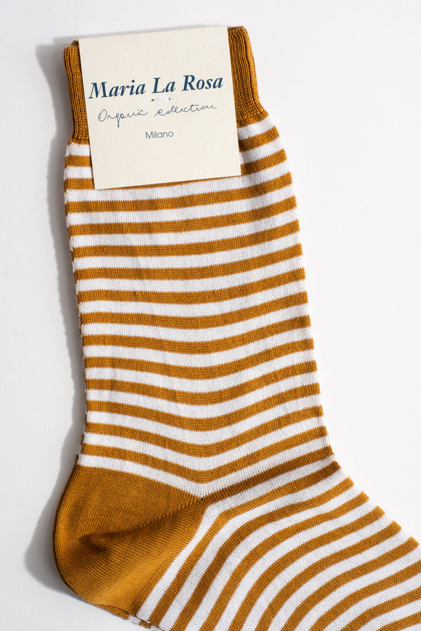 Cotton Stripe Sock In Ochre + White