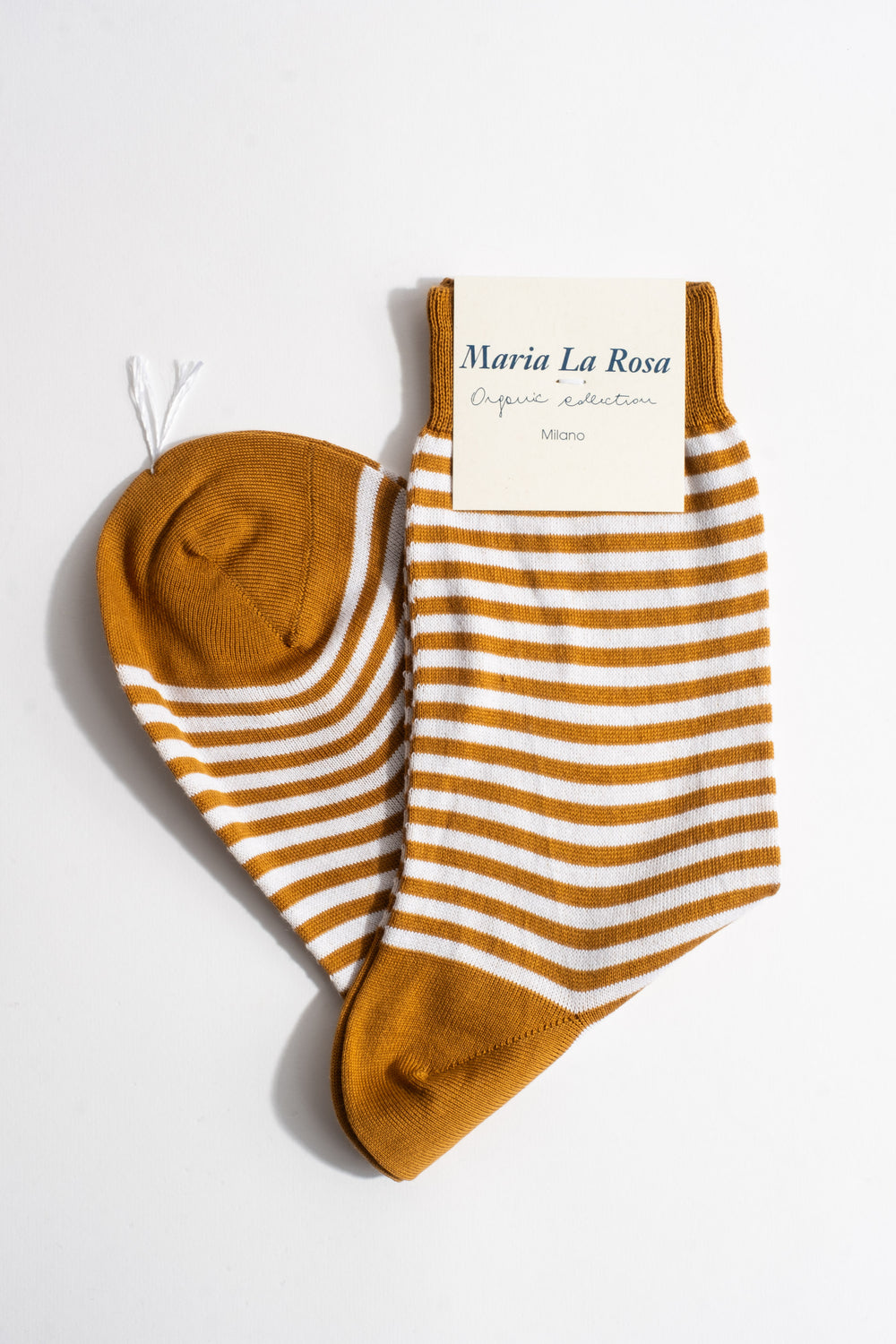 Cotton Stripe Sock In Ochre + White