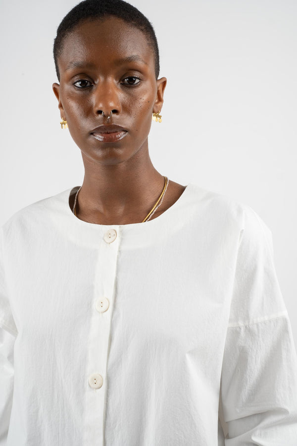 Gusset Scoop Neck Parchment Poplin in Off White