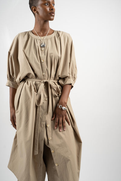 Button Front Kaftan in Taupe