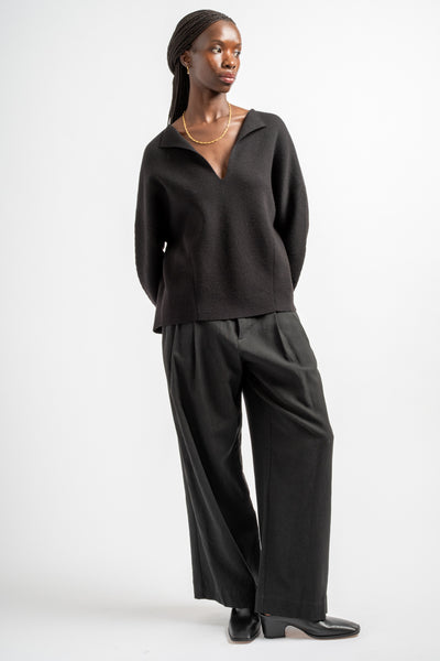 Double Knit Split Neck in Black