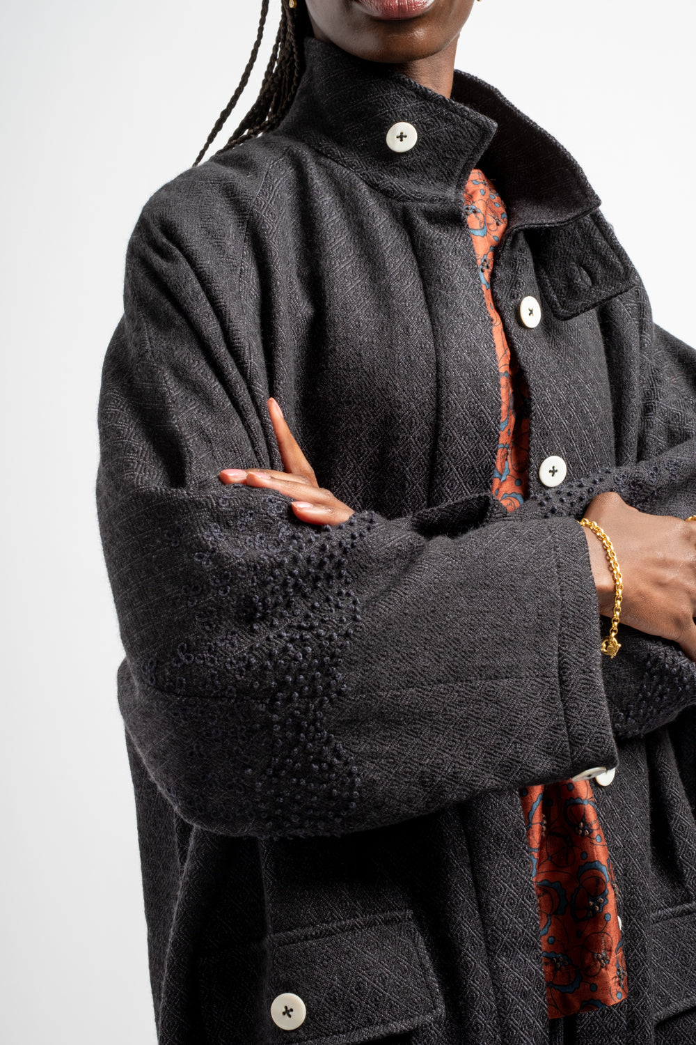 Aurora Embroidery Coat in Black