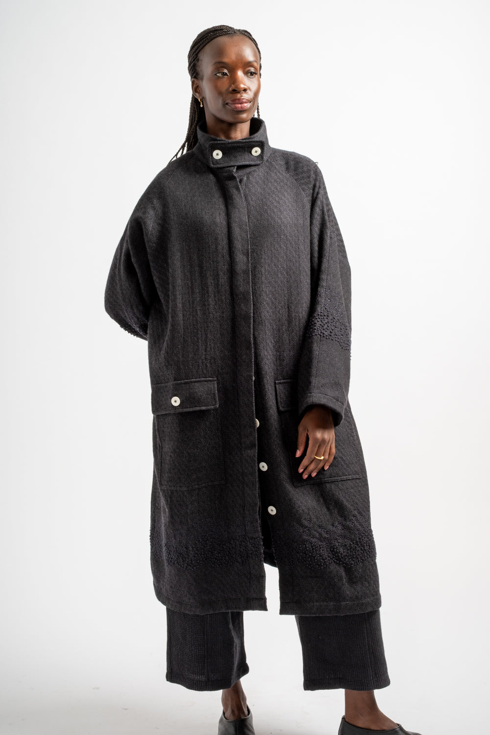 Aurora Embroidery Coat in Black