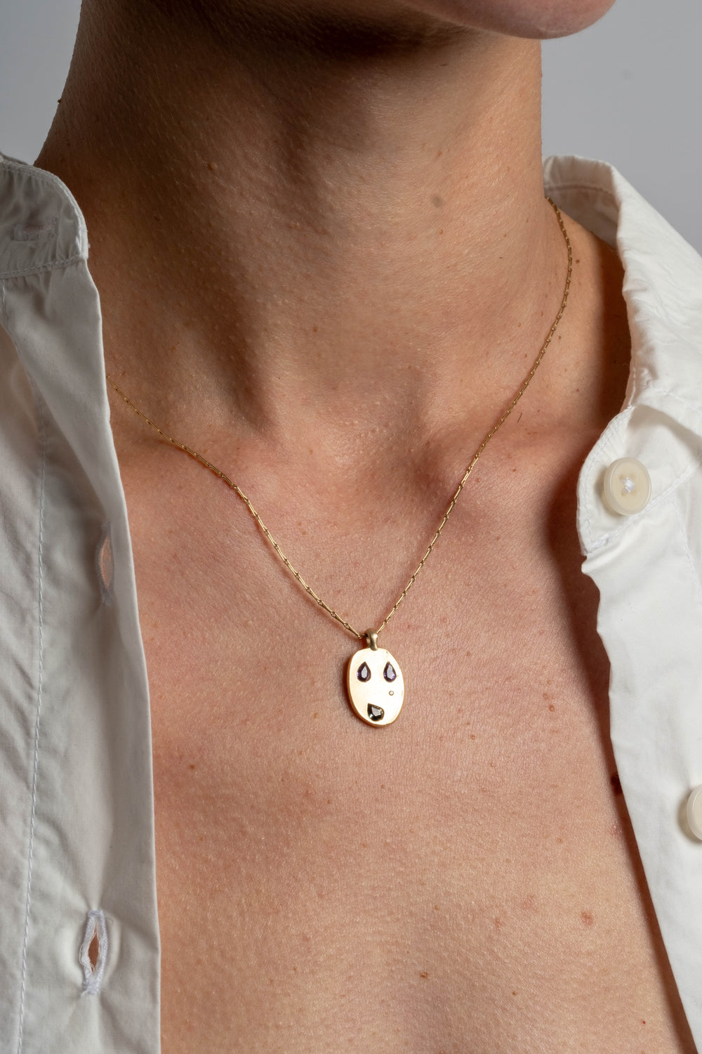 9K + Sapphire Mask Pendant No. 39