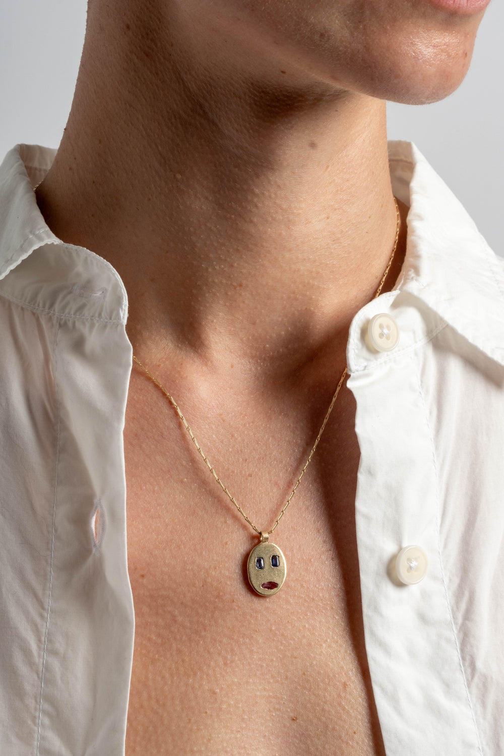 9K + Sapphire Mask Pendant No. 40