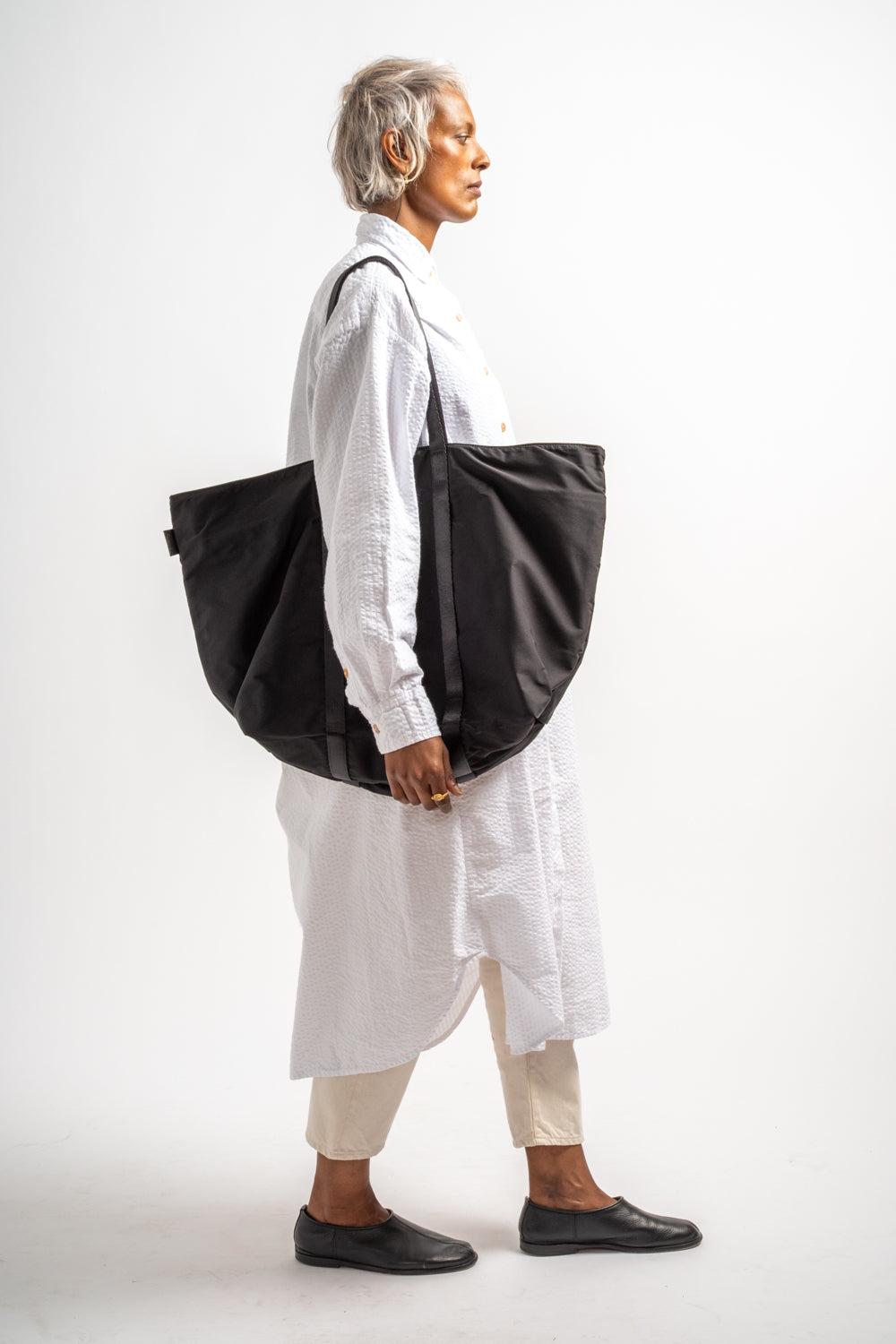 Large Gabardine Tote in Black