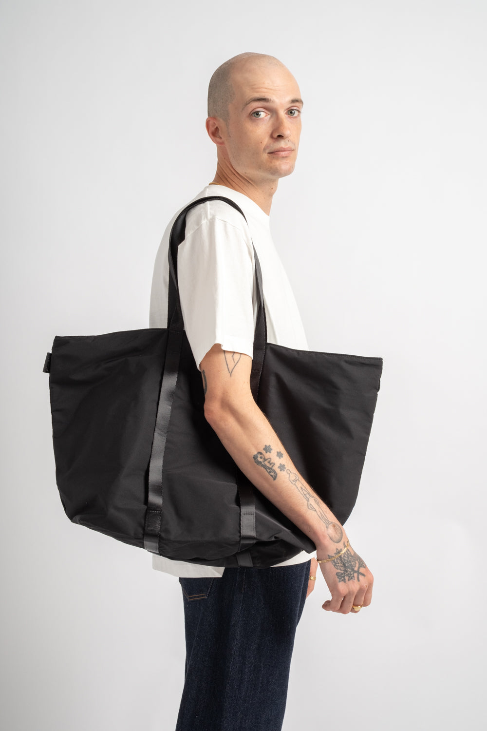 Large Gabardine Tote in Black