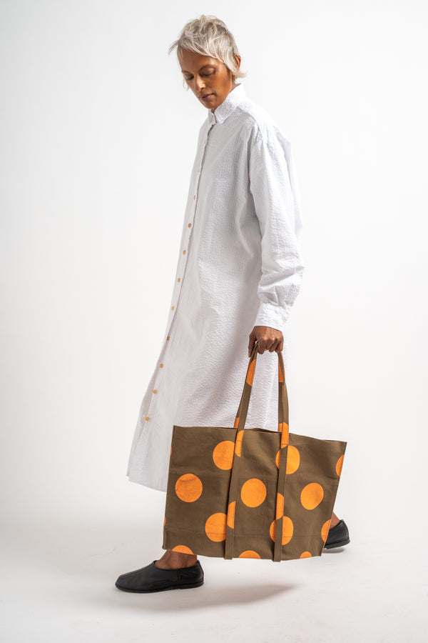 Medium Washed Canvas Tote in Orange Dot